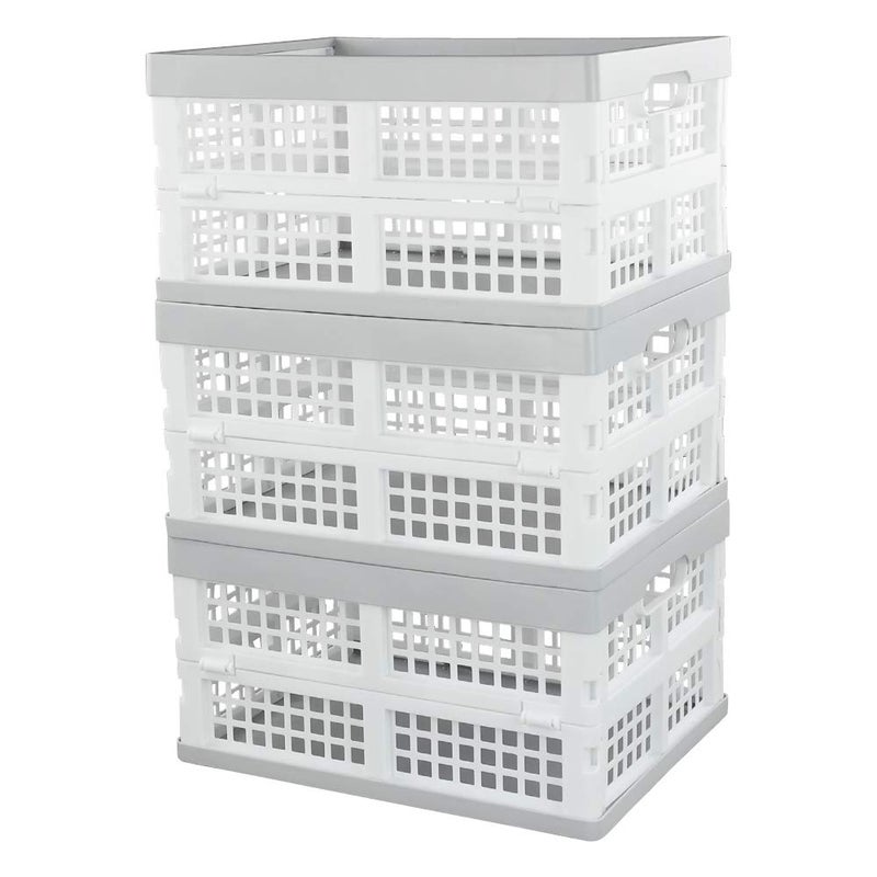 Vababa 3-Pack Plastic Stackable Collapsible Storage Crate, 15 L Stacking Folding Storage Basket - Image 1
